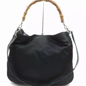 GUCCI 🖤 Authentic Bamboo Handle Black Nylon Purse Hobo Shoulder Bag